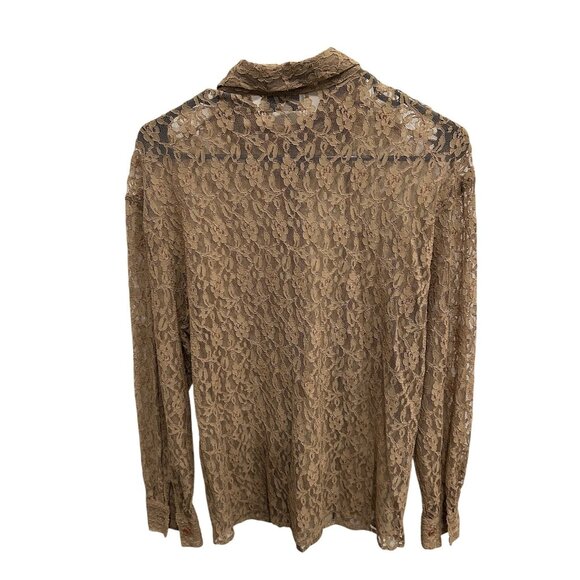 San André Vintage Lace Sheer Brown Blouse Button-Up Long Sleeve Womens Sz Small - Picture 2 of 8